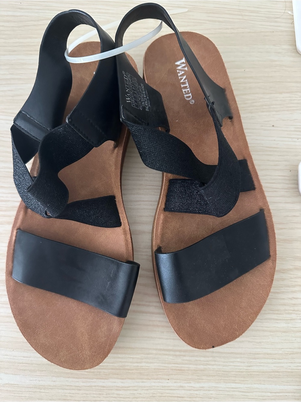 Wanted Black Elastic Strappy Sandals Size 7 NWOT Comfort Low Wedge